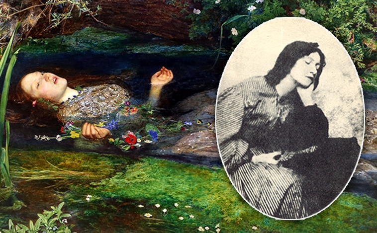 'Ofelia', de John Everett Millais. A la derecha, una imagen de Elizabeth Siddal, que posó como modelo para el célebre cuadro